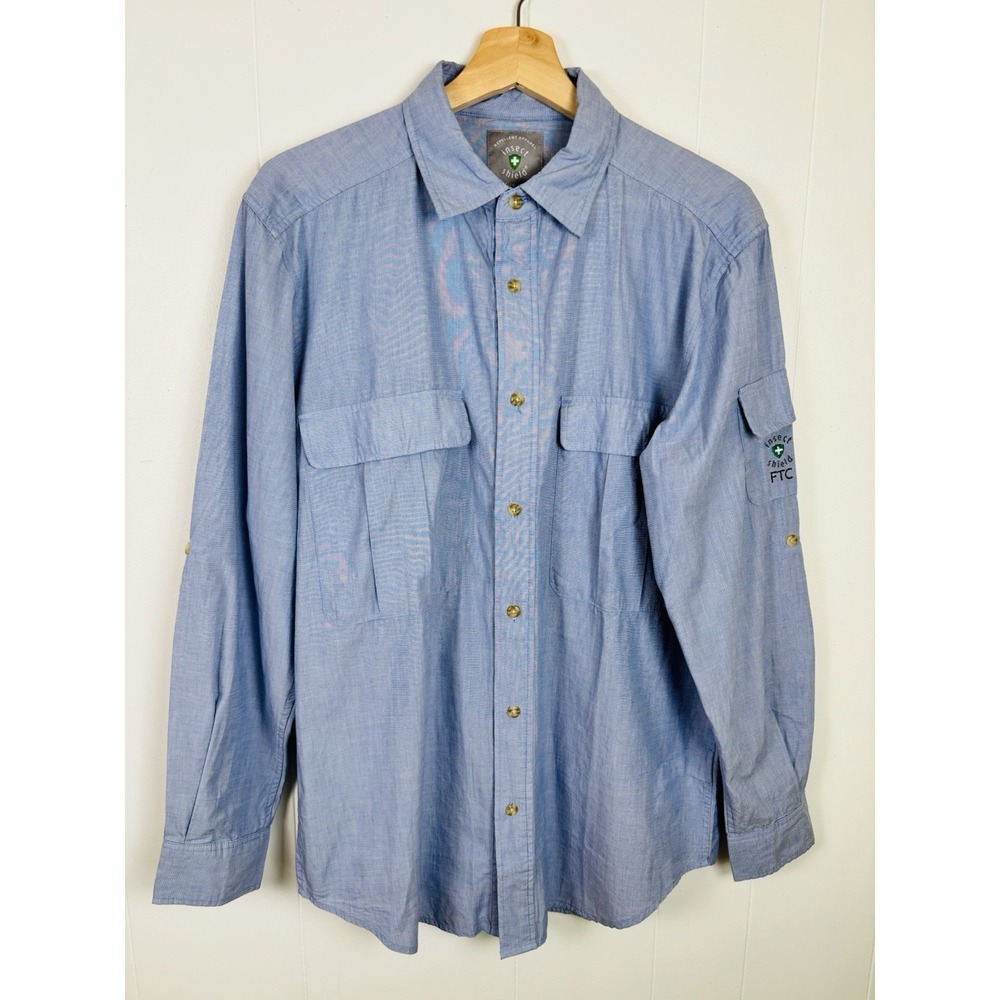 Insect Shield Repellent Apparel Shirt Men Small Blue Vented‎ Outdoor Fishing